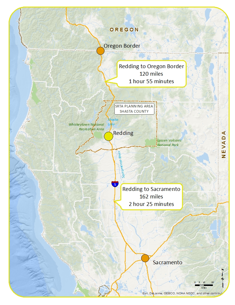 Shasta Location In Relation To Sacramento and Oregon