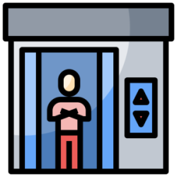 A person standing in an elevator with buttons on the wall